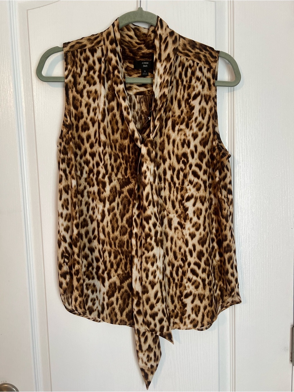 J. Crew Sleeveless Leopard-Print Tie-Neck Blouse - Brown